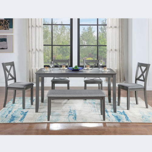 6 Piece Kitchen Dining Set, Rectangular Wooden Dining Table