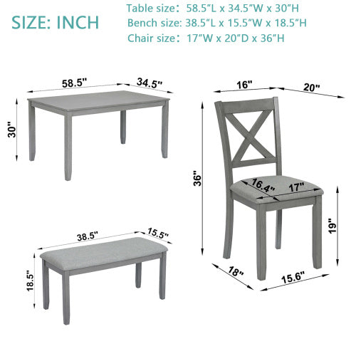 6 Piece Kitchen Dining Set, Rectangular Wooden Dining Table