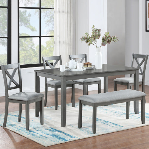 6 Piece Kitchen Dining Set, Rectangular Wooden Dining Table